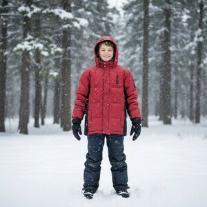 Timberland Down Filled Puffer Jacket Red Gray Hooded Full Zip Boys XL 20I